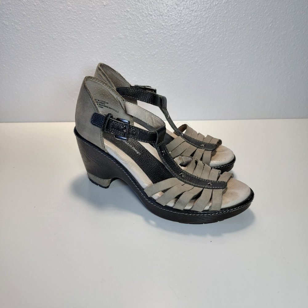 Jambu Velvet Brown/Tan Leather Wedge Sandal Mary Jane Sz 7 M Suede